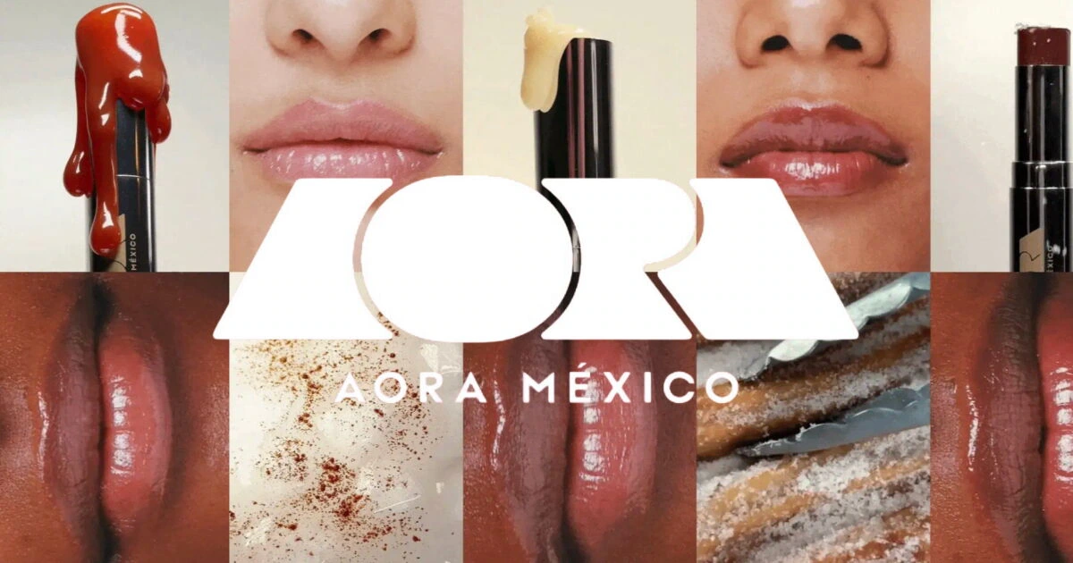 Productos de maquillaje AORA México en envases de metal y madera, sin plástico