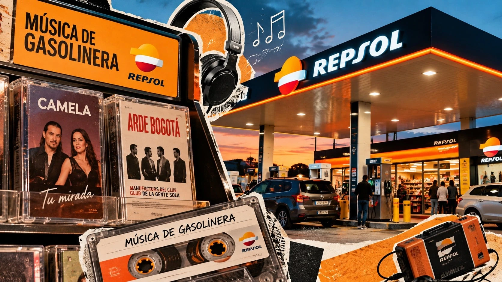 Cassette de la campaña Música de gasolinera de Repsol en una estación de servicio en España